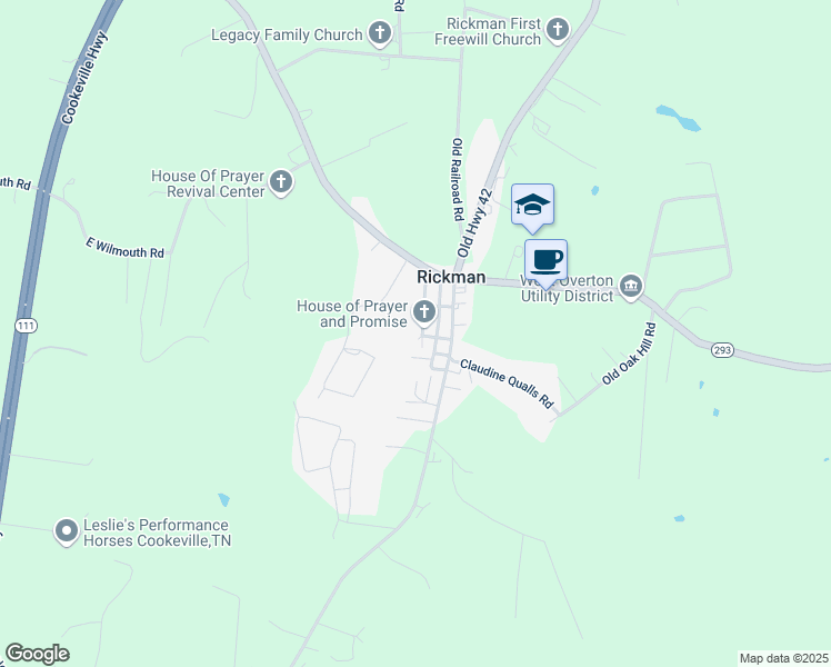 map of restaurants, bars, coffee shops, grocery stores, and more near 130 Commerce Road in Rickman