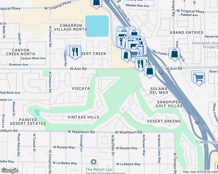 map of restaurants, bars, coffee shops, grocery stores, and more near 7633 Rolling View Drive in Las Vegas