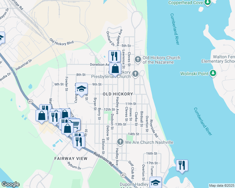 map of restaurants, bars, coffee shops, grocery stores, and more near in Nashville