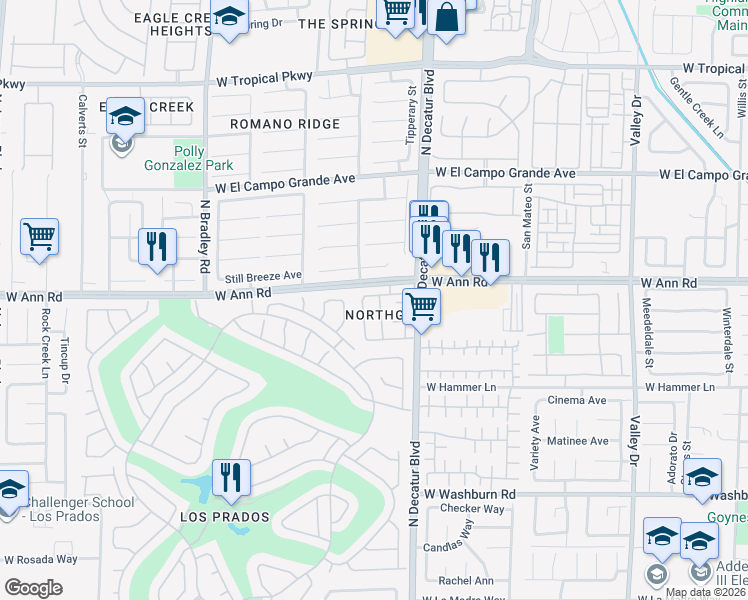 map of restaurants, bars, coffee shops, grocery stores, and more near 5541 Oakwood Ridge Street in Las Vegas
