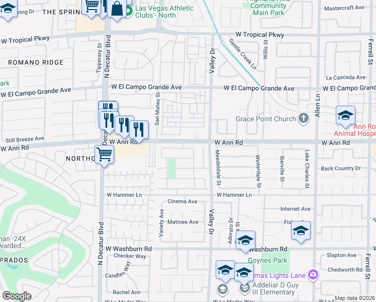 map of restaurants, bars, coffee shops, grocery stores, and more near 4345 Ivory Jade Avenue in North Las Vegas
