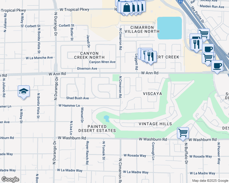 map of restaurants, bars, coffee shops, grocery stores, and more near 5433 Rose Hills Street in Las Vegas