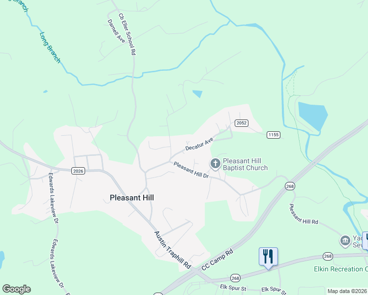 map of restaurants, bars, coffee shops, grocery stores, and more near 199 Decatur Avenue in Elkin
