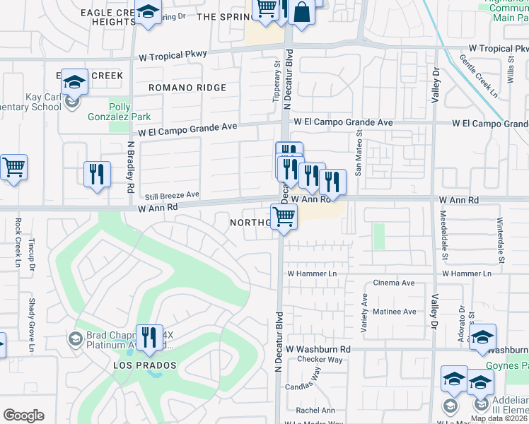 map of restaurants, bars, coffee shops, grocery stores, and more near 5541 Oakwood Ridge Street in Las Vegas