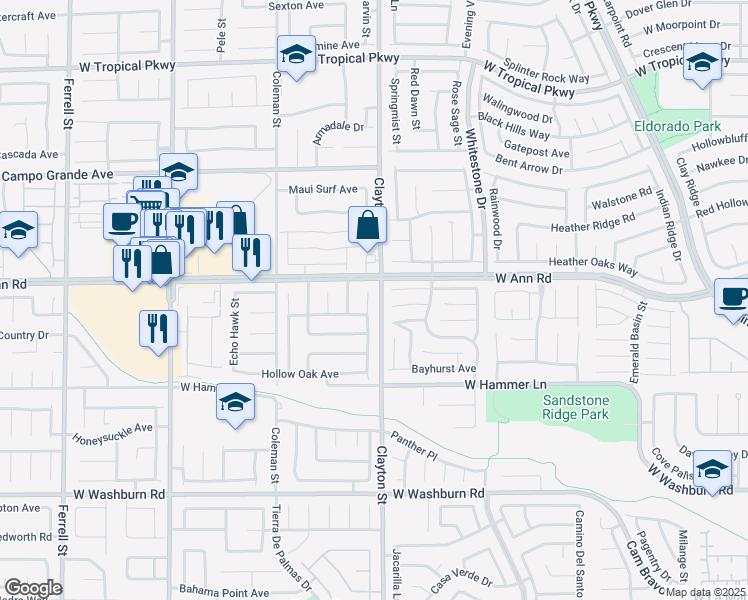 map of restaurants, bars, coffee shops, grocery stores, and more near 5530 Indigo Hills Street in North Las Vegas