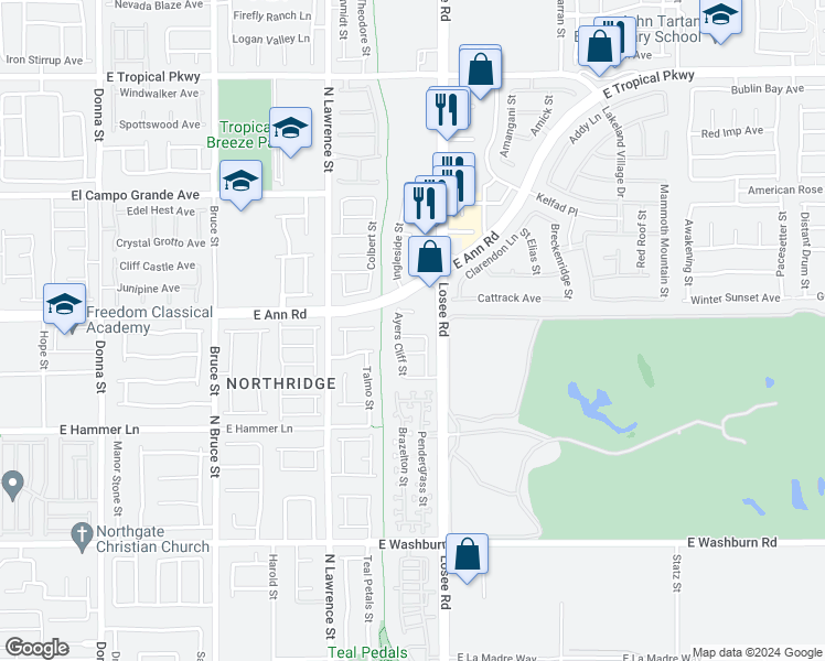 map of restaurants, bars, coffee shops, grocery stores, and more near 2316 Old Dominion Avenue in North Las Vegas