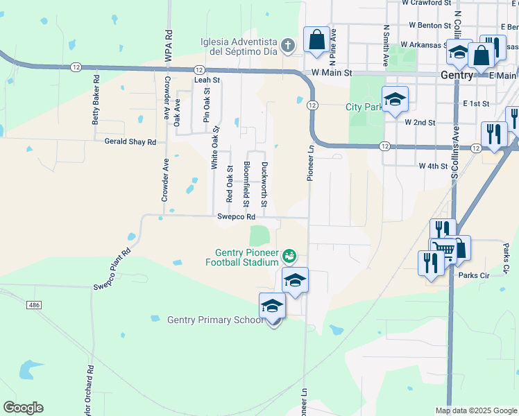 map of restaurants, bars, coffee shops, grocery stores, and more near 753 Duckworth Street in Gentry