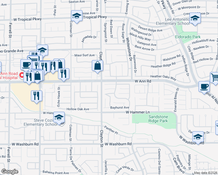 map of restaurants, bars, coffee shops, grocery stores, and more near 1934 Silver Crest Court in North Las Vegas