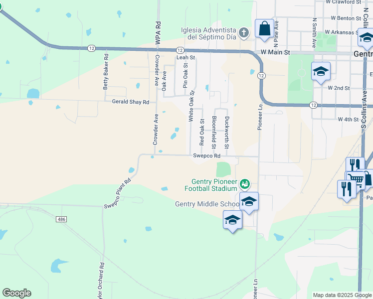map of restaurants, bars, coffee shops, grocery stores, and more near 699 White Oak Street in Gentry