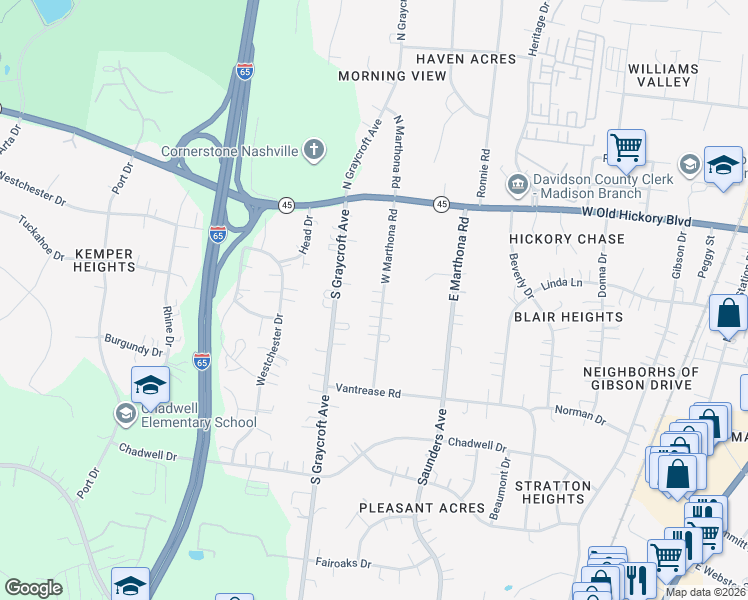 map of restaurants, bars, coffee shops, grocery stores, and more near 206 West Marthona Road in Nashville