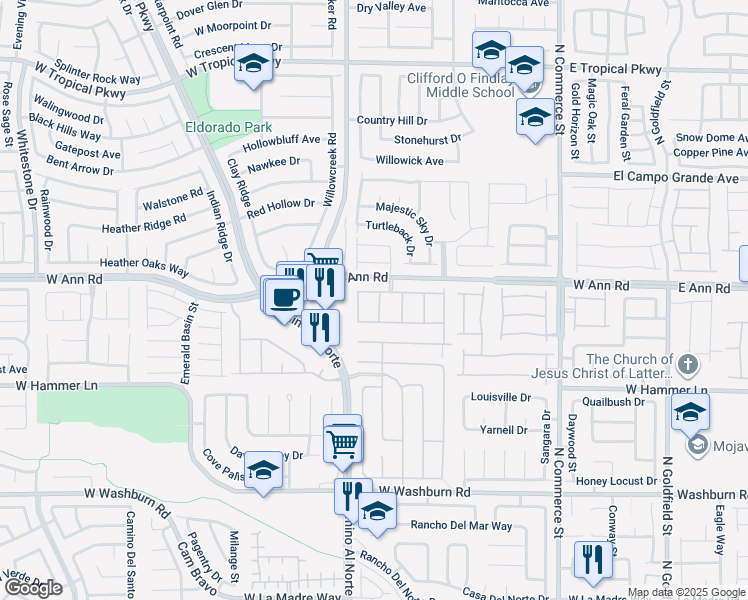 map of restaurants, bars, coffee shops, grocery stores, and more near 5535 Los Lobos Street in North Las Vegas