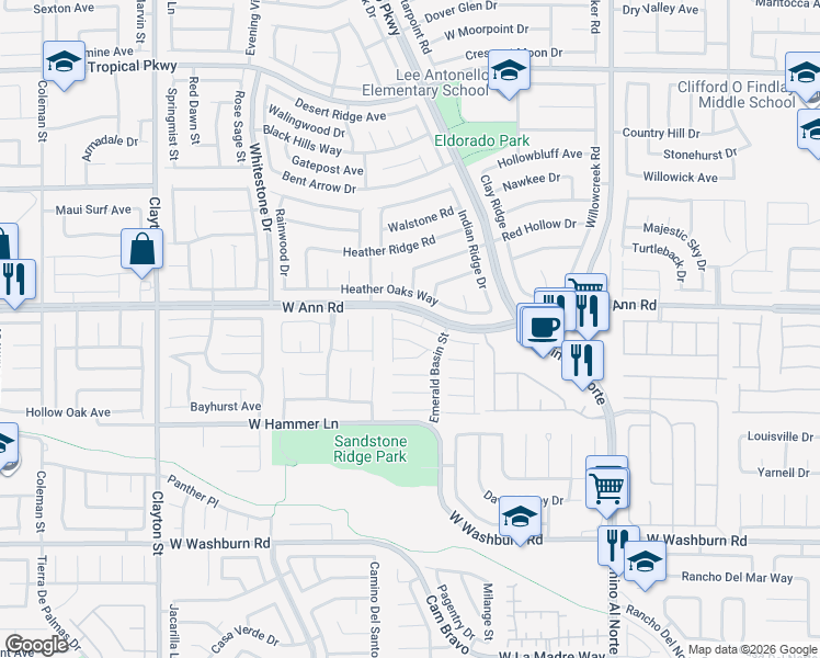 map of restaurants, bars, coffee shops, grocery stores, and more near 1413 Arc Dome Avenue in North Las Vegas