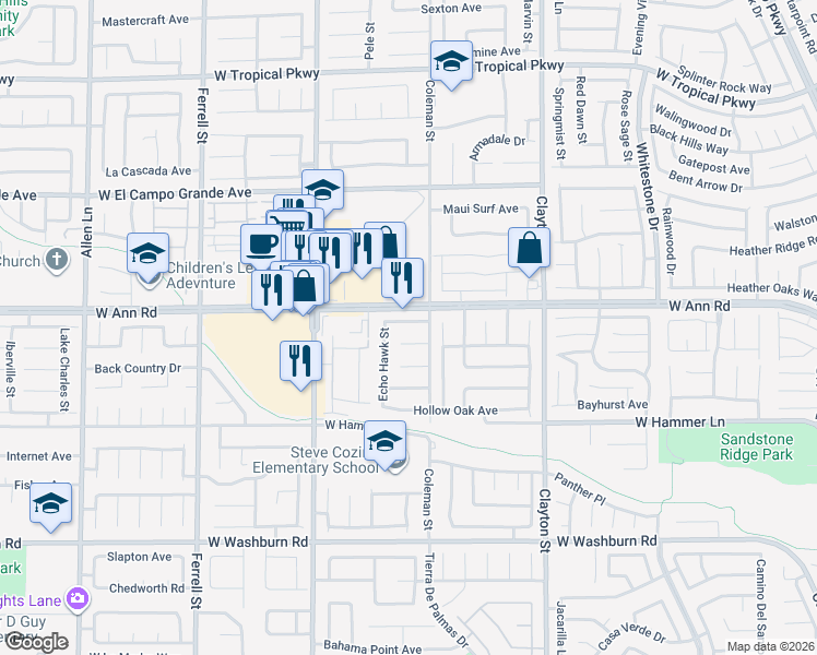 map of restaurants, bars, coffee shops, grocery stores, and more near 2413 Spanish Fork Avenue in North Las Vegas