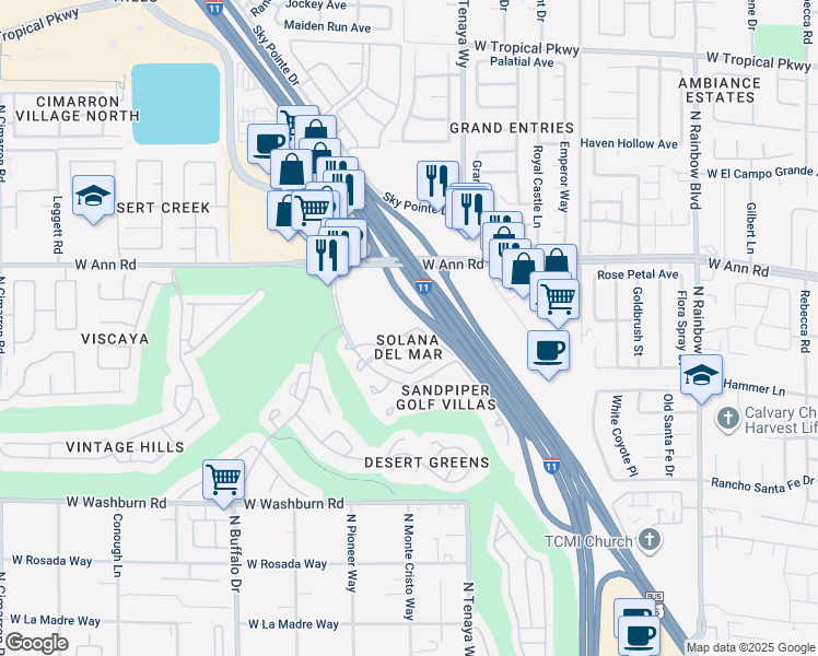map of restaurants, bars, coffee shops, grocery stores, and more near 7280 Sheared Cliff Lane in Las Vegas
