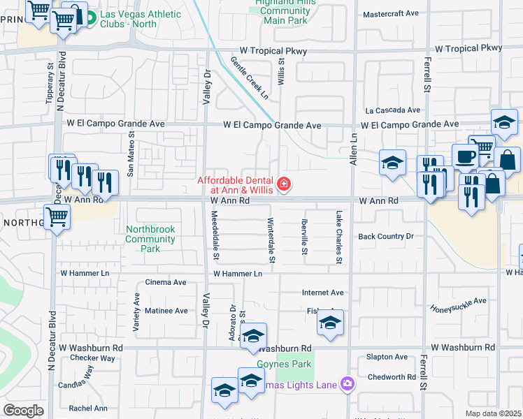 map of restaurants, bars, coffee shops, grocery stores, and more near 4025 Amberdale Avenue in North Las Vegas