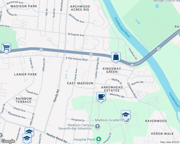 map of restaurants, bars, coffee shops, grocery stores, and more near 1020 East Old Hickory Boulevard in Nashville