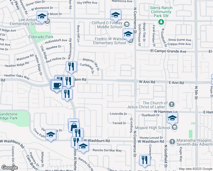 map of restaurants, bars, coffee shops, grocery stores, and more near 5541 Meridian Rain Street in North Las Vegas