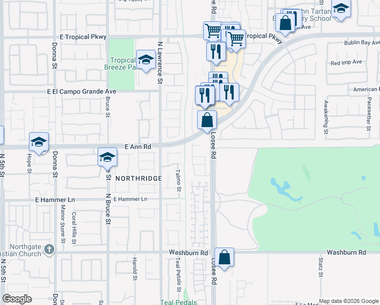map of restaurants, bars, coffee shops, grocery stores, and more near 5537 Ayers Cliff Street in North Las Vegas