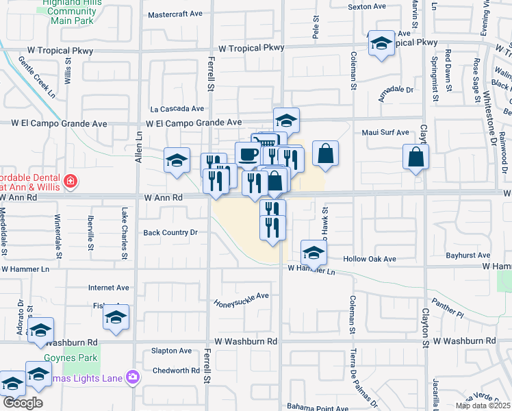 map of restaurants, bars, coffee shops, grocery stores, and more near 5575 Simmons Street in North Las Vegas