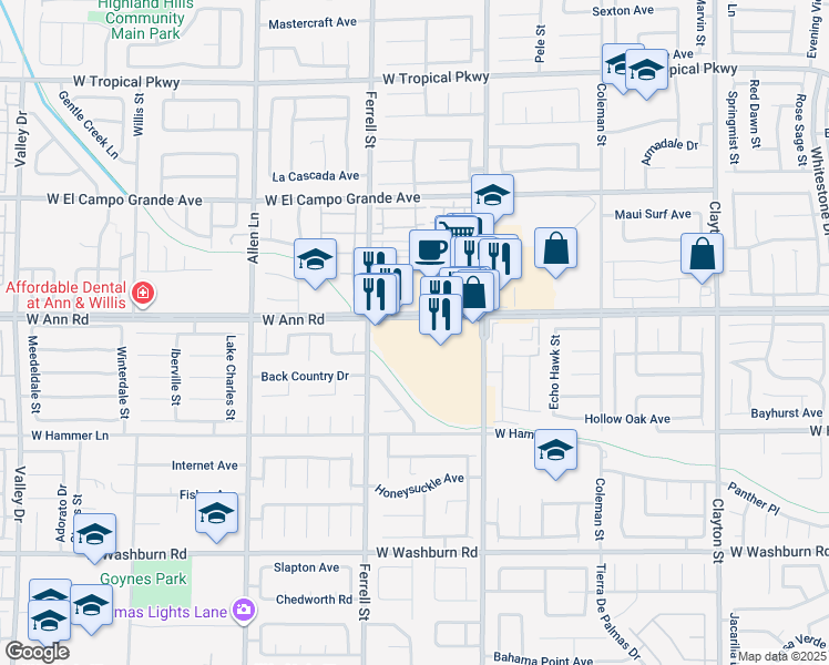 map of restaurants, bars, coffee shops, grocery stores, and more near 3113 West Ann Road in North Las Vegas