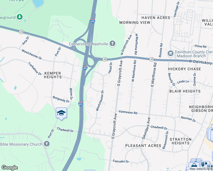map of restaurants, bars, coffee shops, grocery stores, and more near 406 Westchester Drive in Nashville