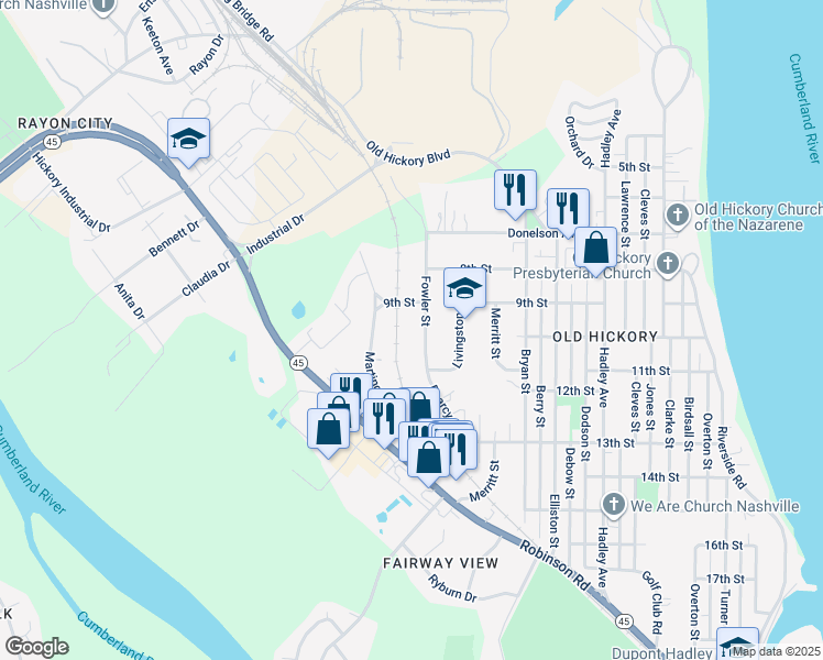 map of restaurants, bars, coffee shops, grocery stores, and more near 912 Fowler Street in Nashville