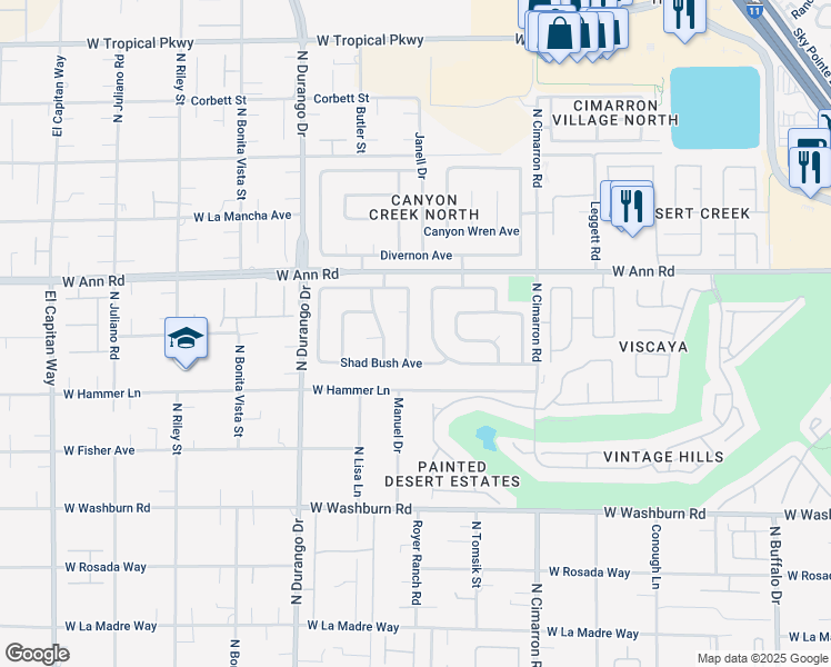 map of restaurants, bars, coffee shops, grocery stores, and more near 5416 Irish Spring Street in Las Vegas