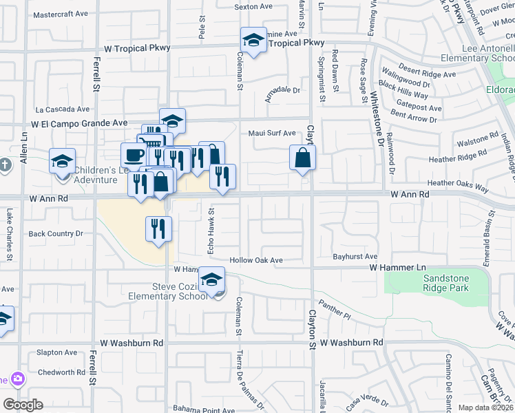 map of restaurants, bars, coffee shops, grocery stores, and more near 5535 Foxtail Ridge Street in North Las Vegas