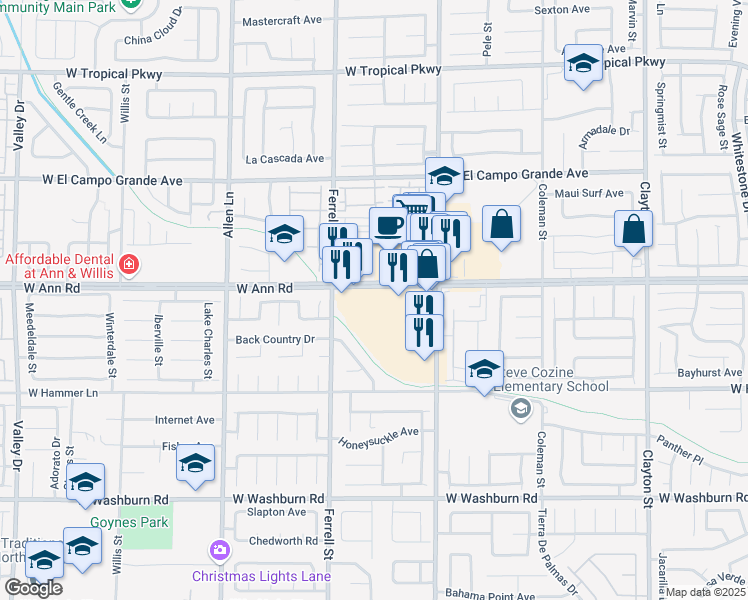 map of restaurants, bars, coffee shops, grocery stores, and more near 3113 West Ann Road in North Las Vegas