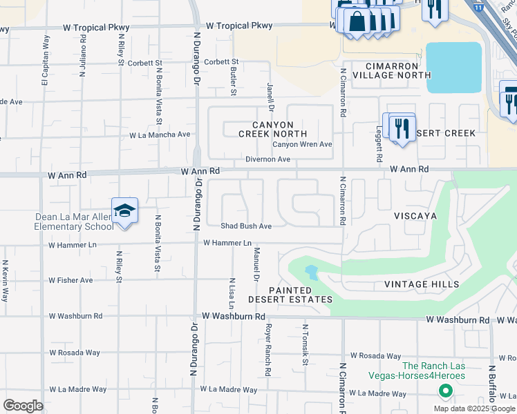 map of restaurants, bars, coffee shops, grocery stores, and more near 5417 Irish Spring Street in Las Vegas