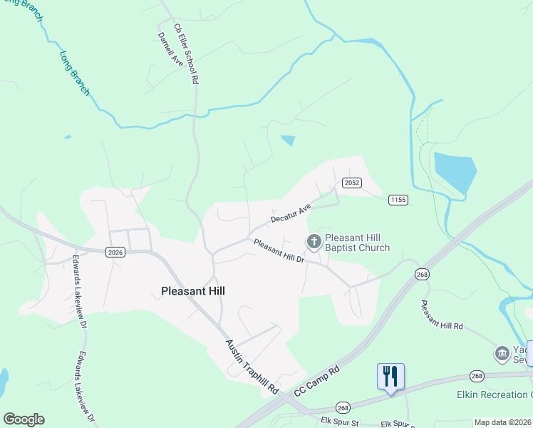map of restaurants, bars, coffee shops, grocery stores, and more near 199 Decatur Avenue in Elkin