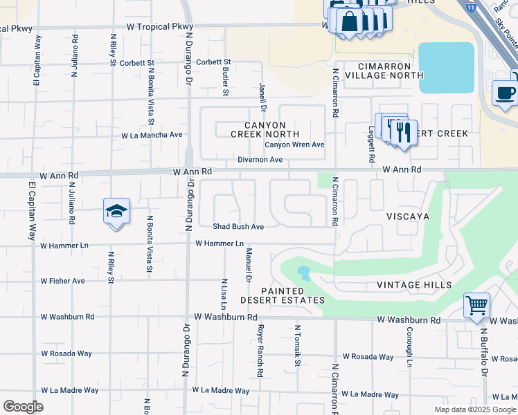 map of restaurants, bars, coffee shops, grocery stores, and more near 5416 Irish Spring Street in Las Vegas
