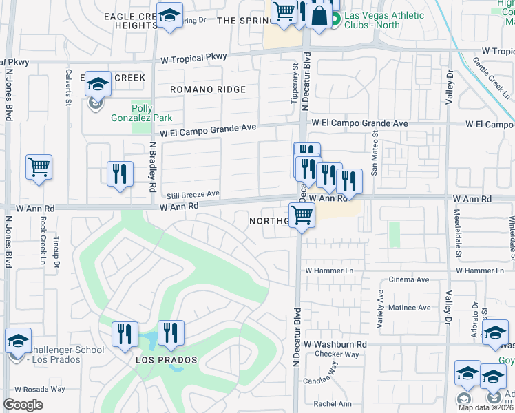 map of restaurants, bars, coffee shops, grocery stores, and more near 4900 Wiltondale Way in Las Vegas