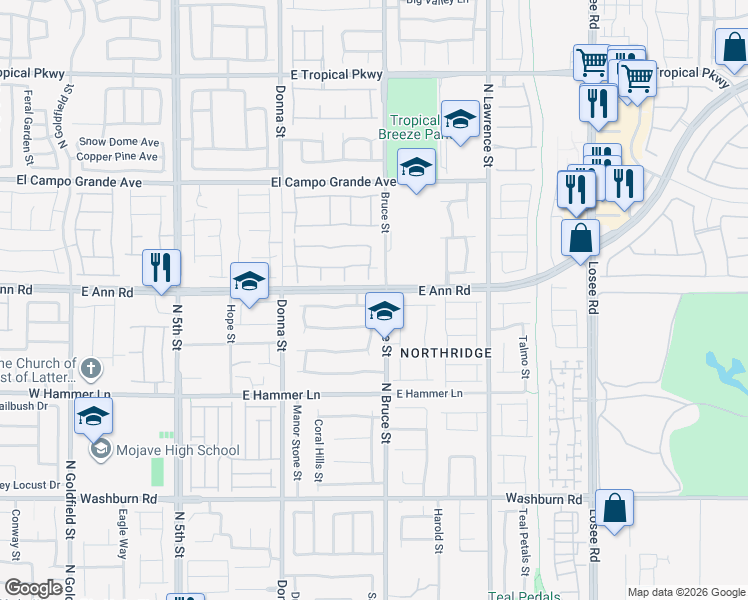 map of restaurants, bars, coffee shops, grocery stores, and more near 1212 Barron Creek Avenue in North Las Vegas