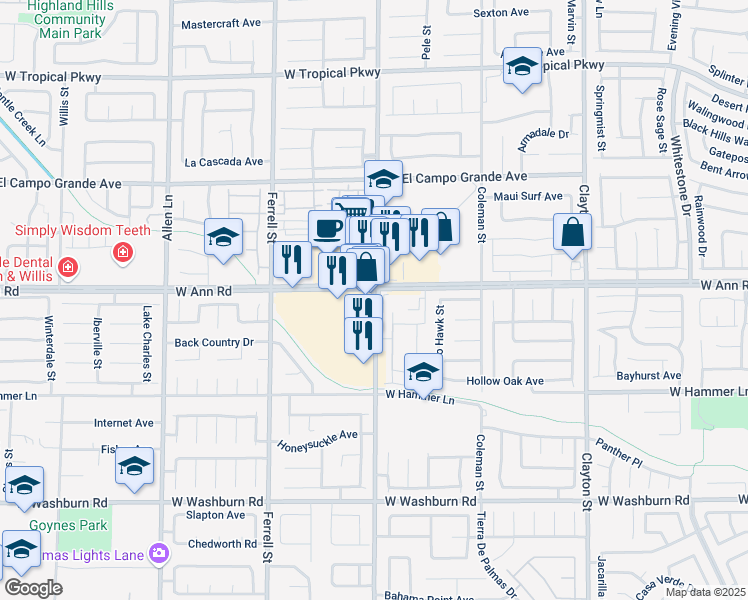 map of restaurants, bars, coffee shops, grocery stores, and more near 5575 North Simmons Street in North Las Vegas