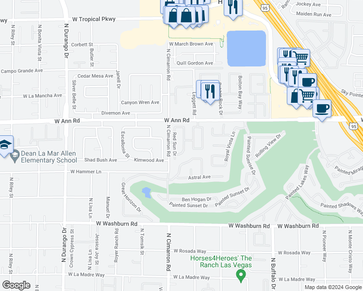 map of restaurants, bars, coffee shops, grocery stores, and more near 5453 Desert Valley Drive in Las Vegas