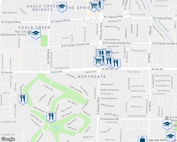 map of restaurants, bars, coffee shops, grocery stores, and more near 5541 Oakwood Ridge Street in Las Vegas