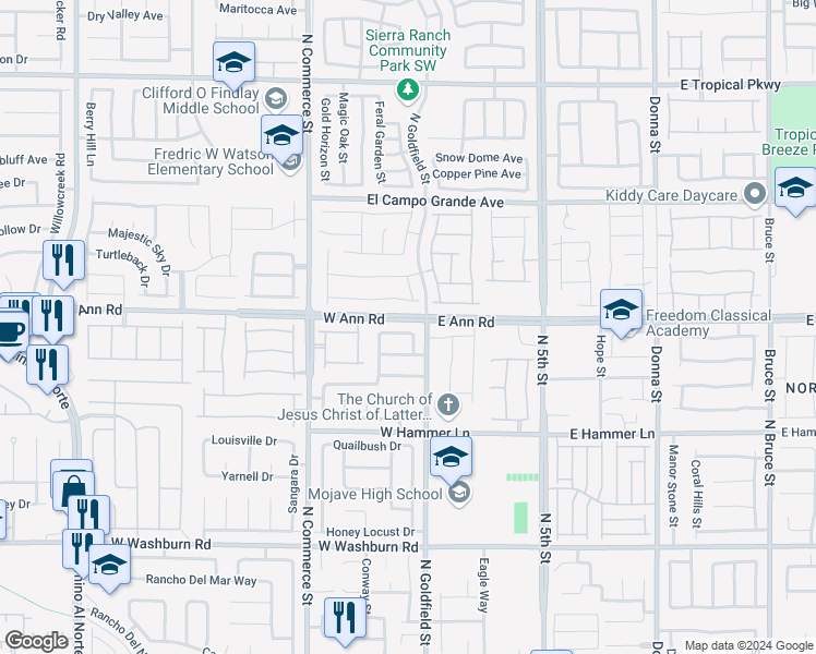 map of restaurants, bars, coffee shops, grocery stores, and more near 16 West Bright Dawn Avenue in North Las Vegas