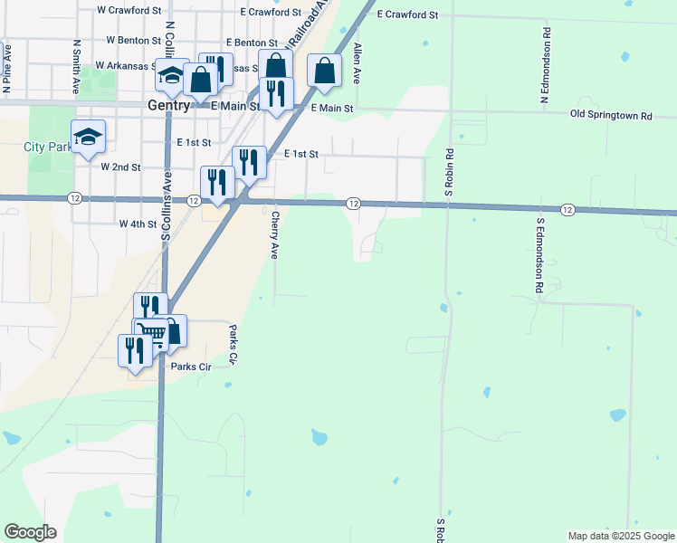 map of restaurants, bars, coffee shops, grocery stores, and more near 995 East 3rd Street in Gentry