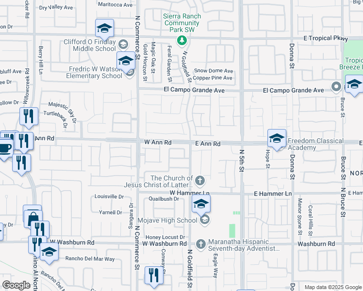 map of restaurants, bars, coffee shops, grocery stores, and more near 16 West Bright Dawn Avenue in North Las Vegas