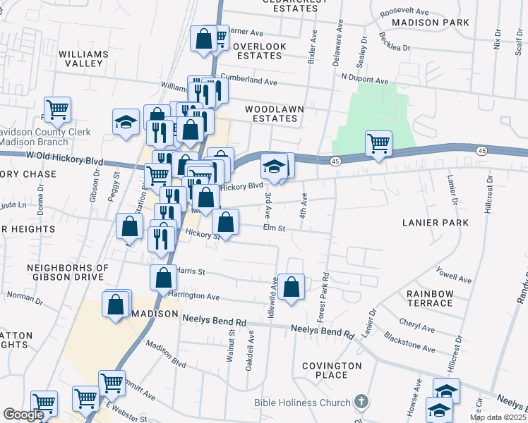 map of restaurants, bars, coffee shops, grocery stores, and more near 260 Maple Street in Nashville