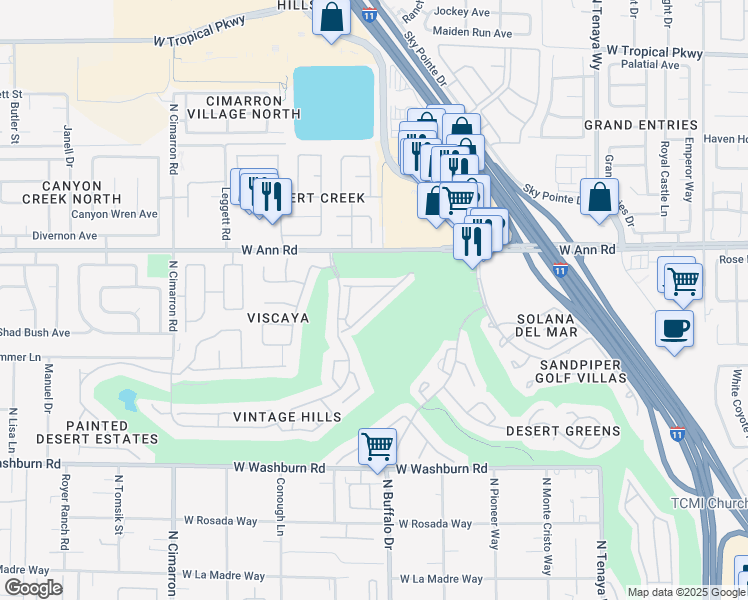 map of restaurants, bars, coffee shops, grocery stores, and more near 7632 Rolling View Drive in Las Vegas