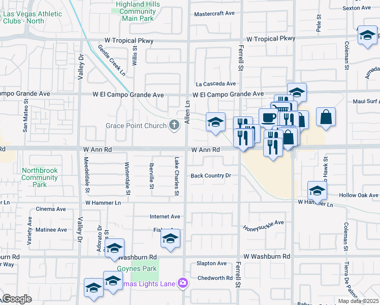 map of restaurants, bars, coffee shops, grocery stores, and more near 5539 Sadie Lynn Court in North Las Vegas