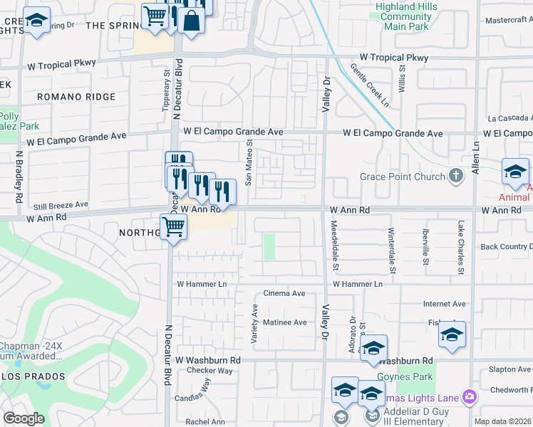 map of restaurants, bars, coffee shops, grocery stores, and more near 4429 Ivory Jade Avenue in North Las Vegas