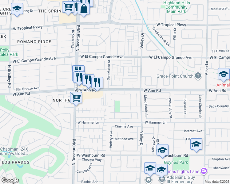map of restaurants, bars, coffee shops, grocery stores, and more near 4429 Ivory Jade Avenue in North Las Vegas