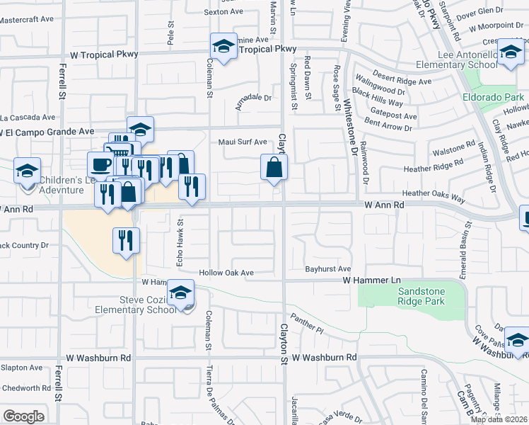 map of restaurants, bars, coffee shops, grocery stores, and more near in North Las Vegas