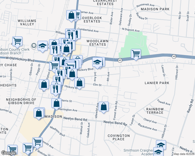 map of restaurants, bars, coffee shops, grocery stores, and more near 260 Maple Street in Nashville