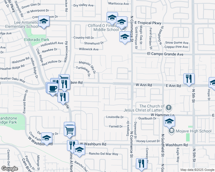 map of restaurants, bars, coffee shops, grocery stores, and more near 432 Paris Pearl Avenue in North Las Vegas