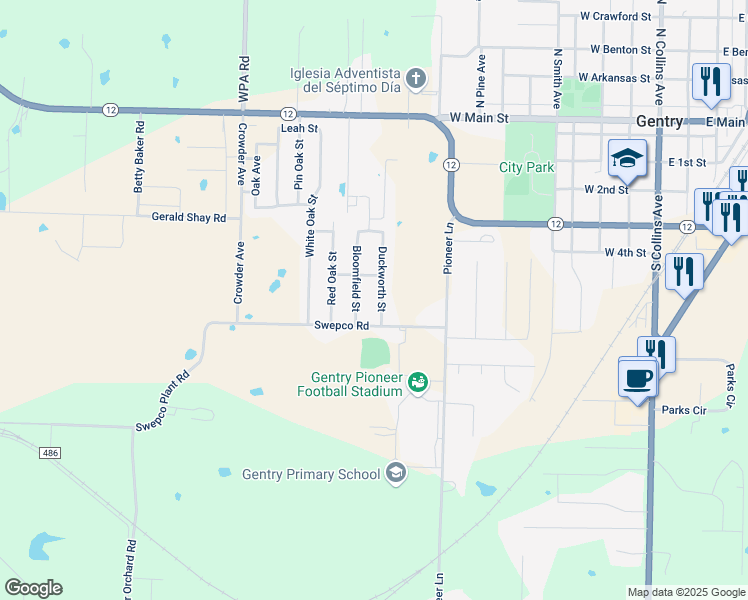 map of restaurants, bars, coffee shops, grocery stores, and more near 753 Duckworth Street in Gentry