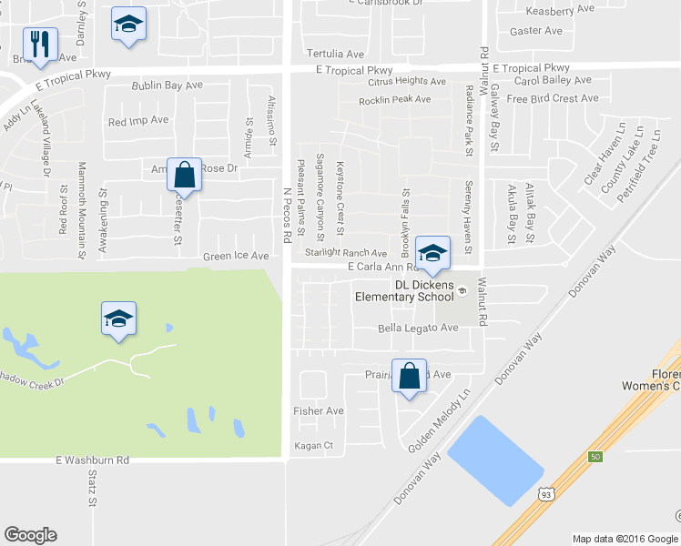 map of restaurants, bars, coffee shops, grocery stores, and more near 5536 Punto Del Castello Court in North Las Vegas